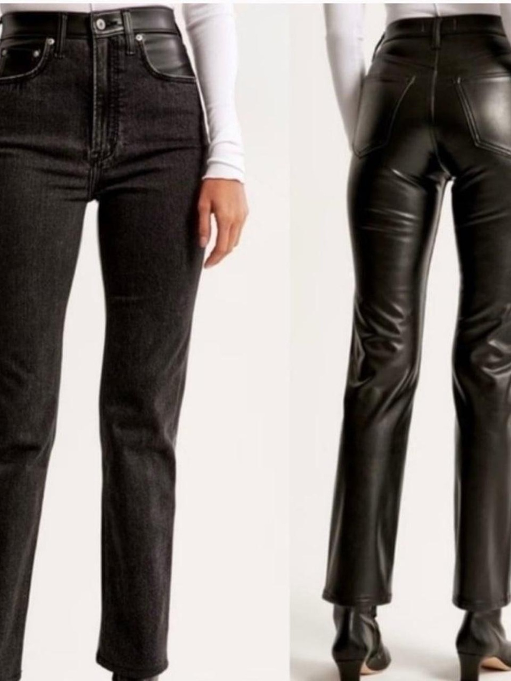 Abercrombie & Fitch Black Ankle Straight Ultra High Jeans with Faux Leather Trim